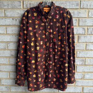 Color Plus Long Sleeve Button Up Collared Abstract Tailored Fit Shirt Size XL